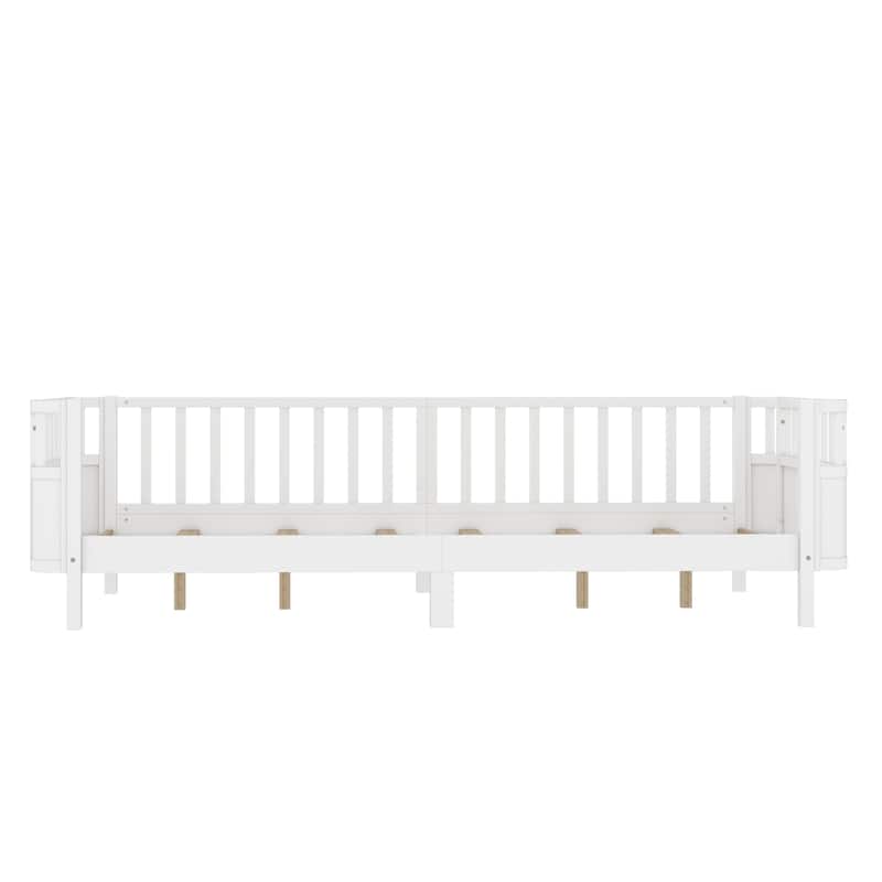 Multi Size Low Platform Bed for Kids with Rounded Corners Guardrails, Detachable Right-side Fence and Open Left-side Design