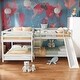 preview thumbnail 2 of 16, 4 Beds in 1 Full and Twin Size Bunk Bed, Pine Wood L-Shaped Kids Loft Bed Frame with Slide and Short Ladder, White