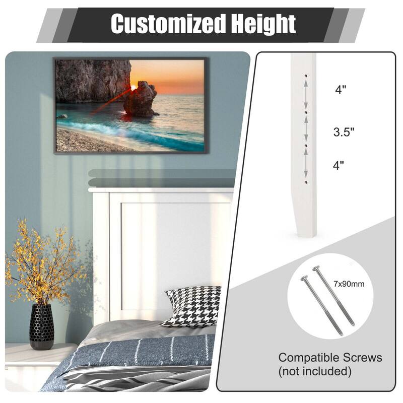 Gymax Twin Wood Headboard Flat Panel Pre-drilled Holes Height