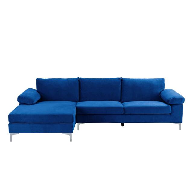 Velvet Upholstered L-Shape Sectional Sofa - Navy