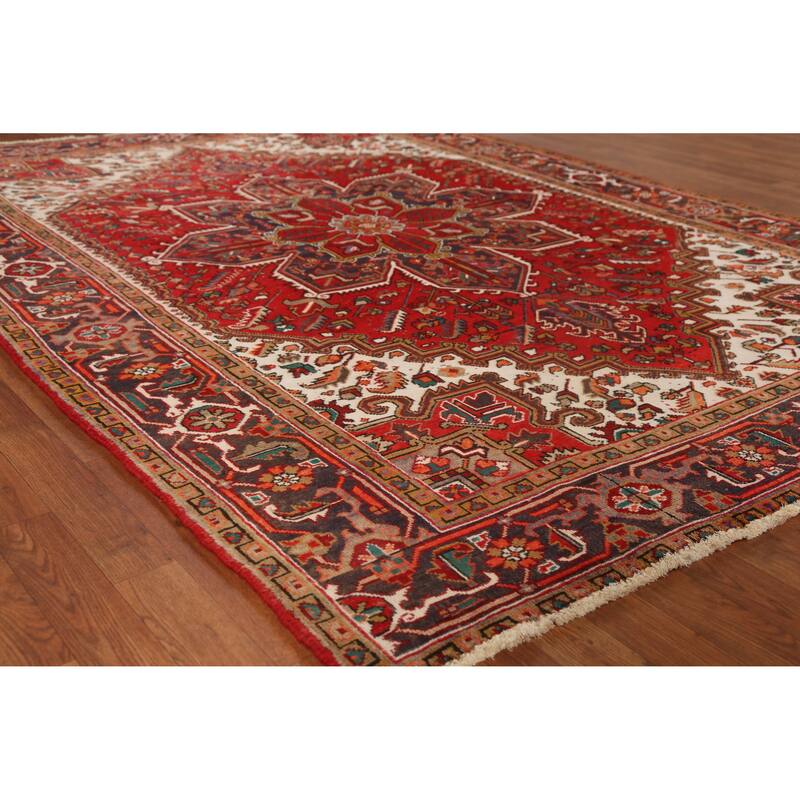 Hand Knotted Oriental 100% Wool Carpet Traditional Medallion Red Heriz Area Rug - 9' 2'' X 6' 8''