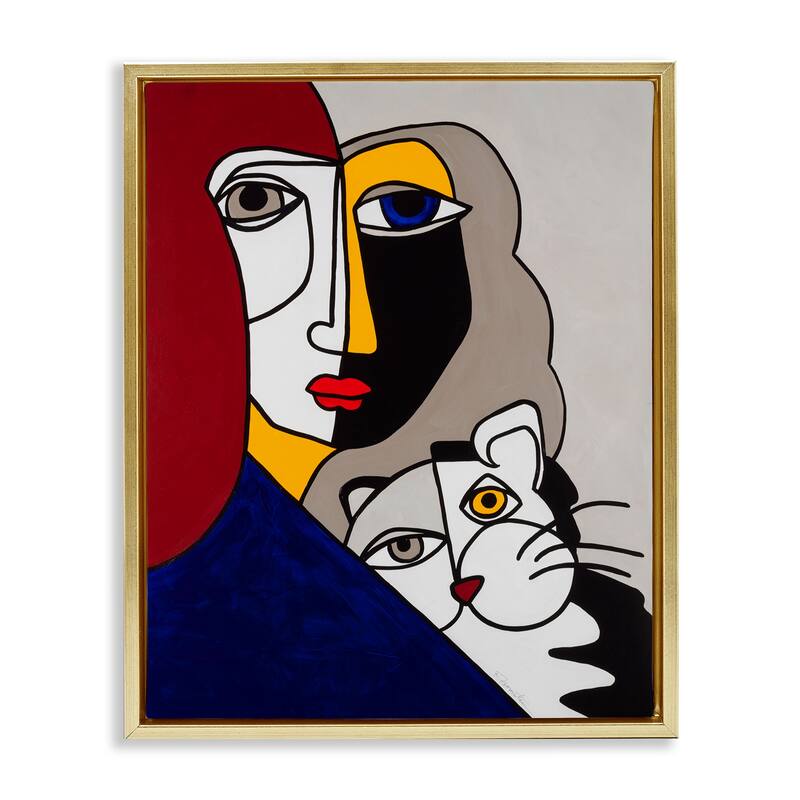 Stupell Bold Primaries Mod Portraits Framed Floater Canvas Wall Art Design By Ruth Fromstein - 17 x 21 - Gold
