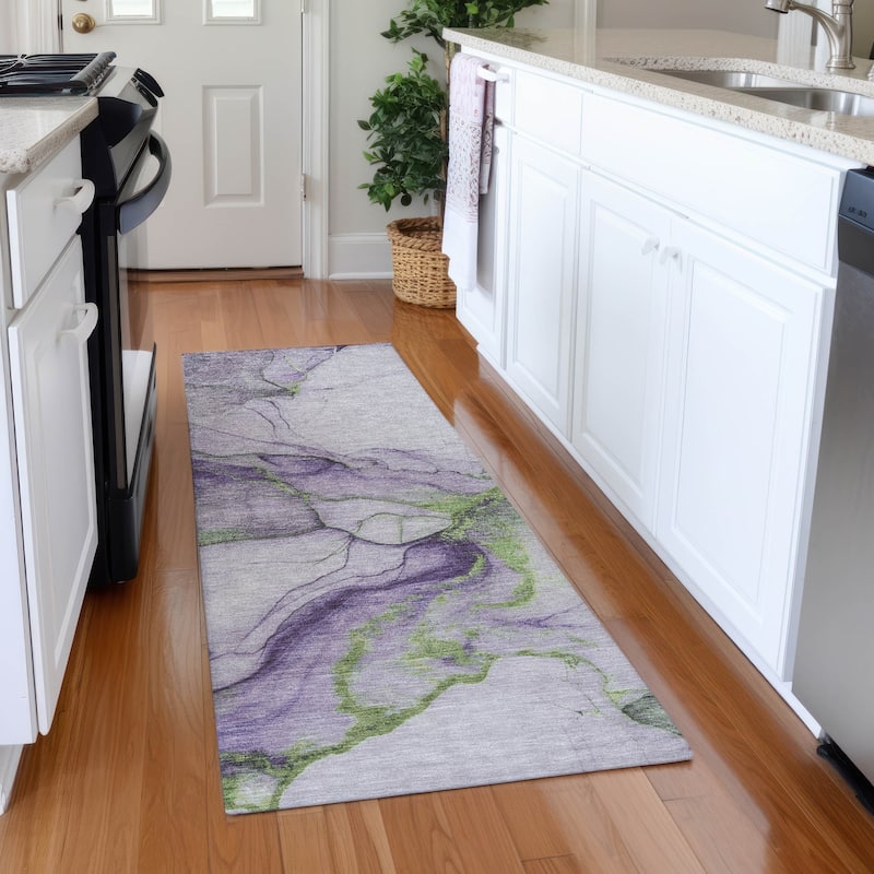 Premium Washable Super Soft Modern Crackle Mayfield Rug - Purple - 2'3" x 7'6"