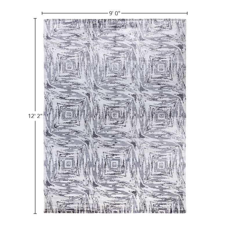 Modern One-of-a-Kind Hand-Knotted Area Rug, Ivory - 9' 0" x 12' 2"