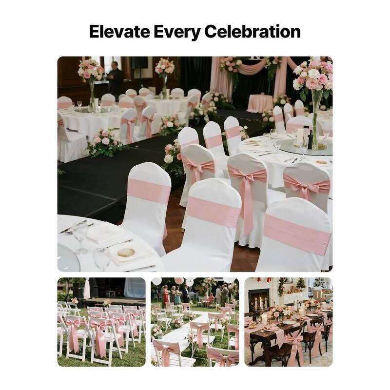 Satin Chair Ribbons for Wedding Reception Adjustable Fit for Folding Banquet and Chiavari Chairs
