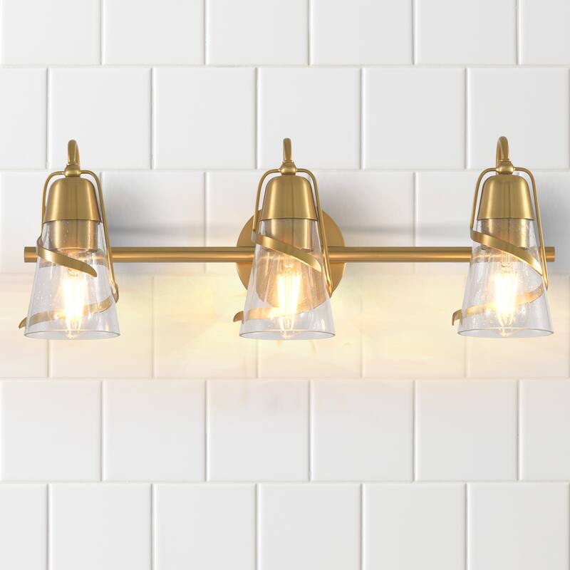 24" Modern Gold Dimmable Seeded Glass 3 Light Bathroom Vanity Lights Wall Sconce
