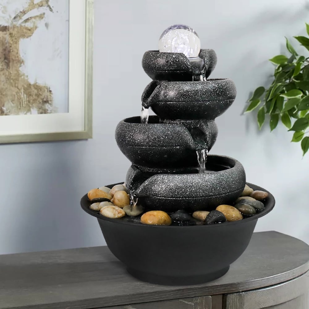 tabletop water fountain with light