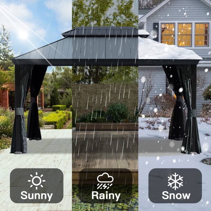 Domi 10x14FT Resin Hardtop Gazebo with Drainage Gutter, 2025 Upgraded Outdoor Metal Gazebo Canopy with Double Roof