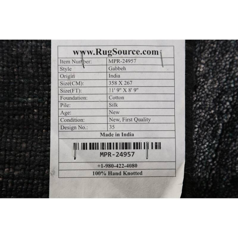 Charcoal Gabbeh Indian Area Rug Handmade Silk Carpet - 8'9" x 11'9"