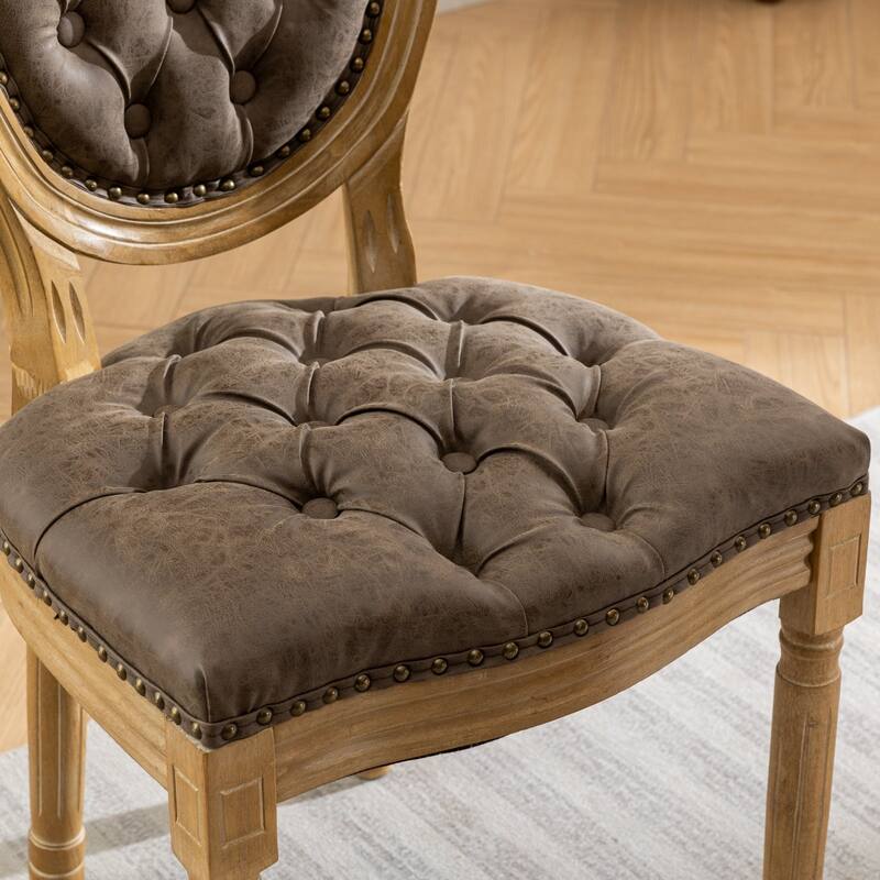 French Style Solid Wood Frame Dining Chair Set of 2,PU leather with Nailhead Trim