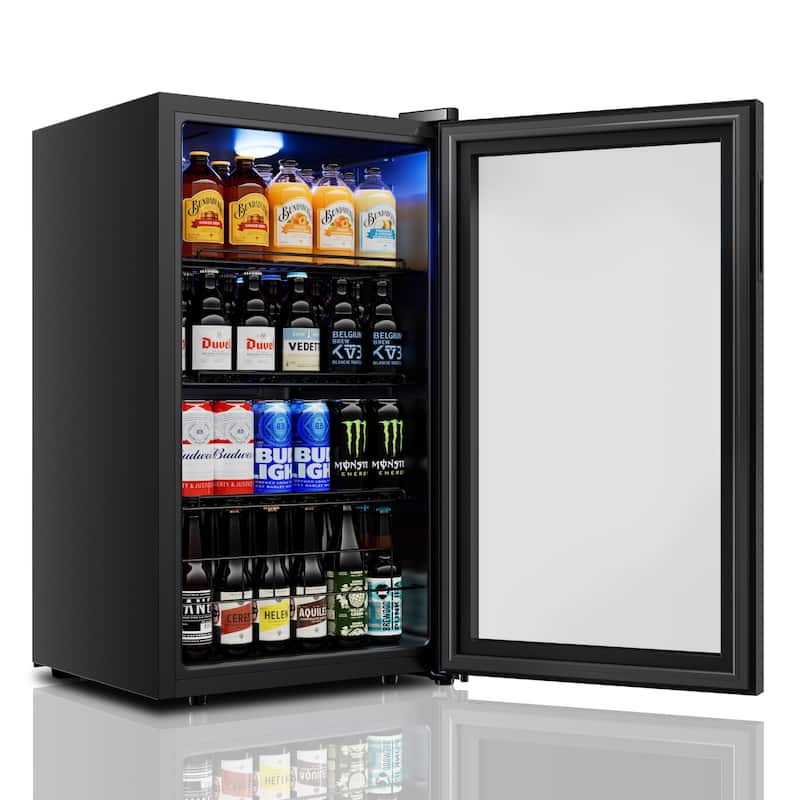 3.35 Cu.Ft Beverage Refrigerator, Glass Door Cooler with LED Display, Quiet Compressor, 102-Can Capacity
