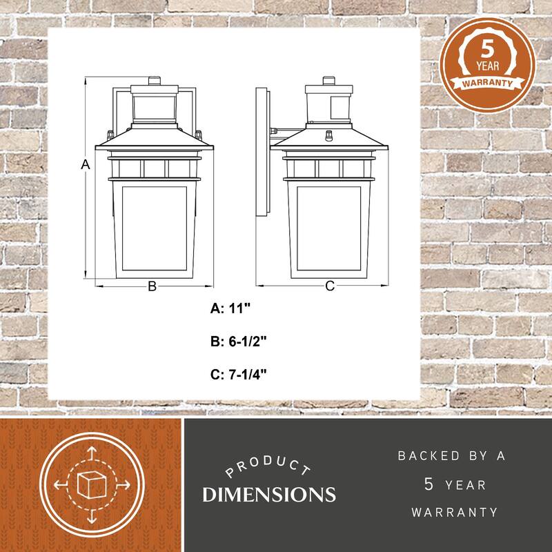 Ridge 6.5-in. W 1 Light Aluminum Black Motion Sensor Dusk to Dawn Outdoor Wall Lantern Clear Glass