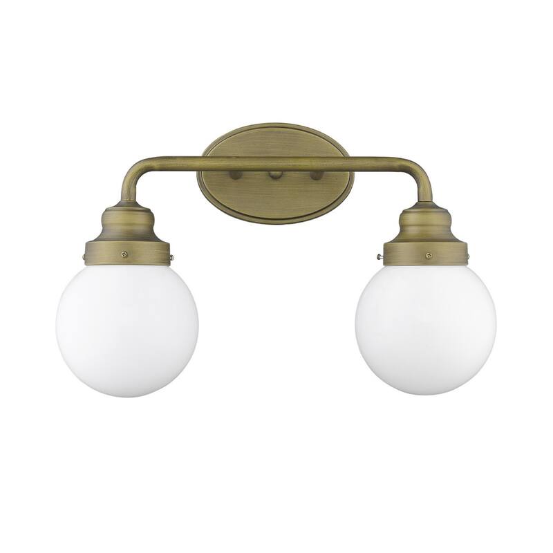 LED Compatible Gold Wall Sconce 2-Light Steel Fixture with White Clear Glass Shades and Damp Rated - 11.75" H x 18" W x 6.75" D