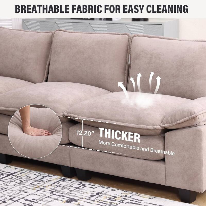 25.2" Deep Seat Sectional Sofa Couch 3 Seats L-Shape Design for Living Room