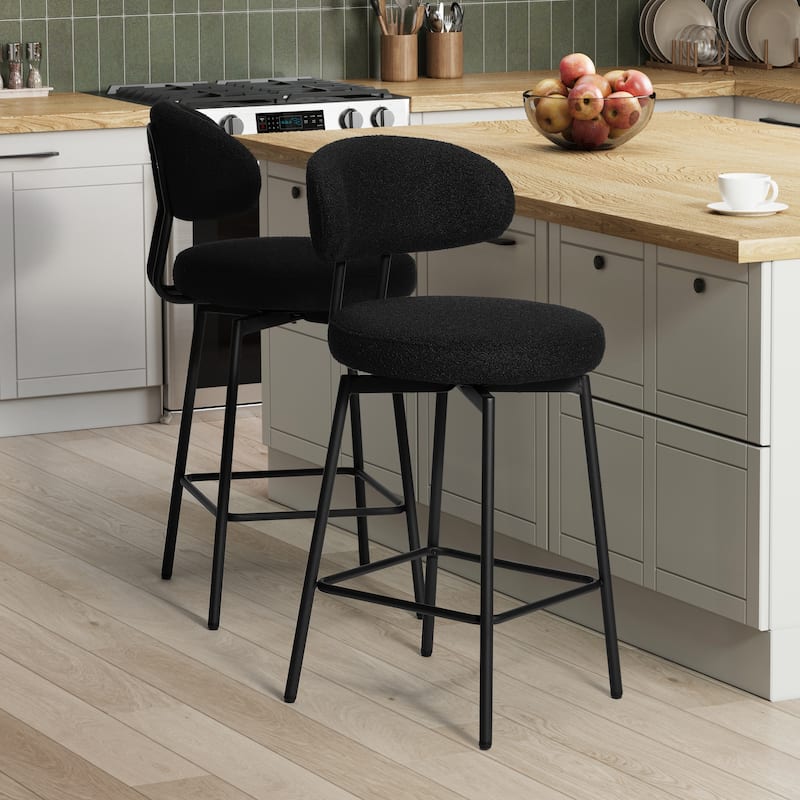 Bayville 27 Inch Faux Shearling Fabric Upholstered Swivel Counter Stool (Set of 2)