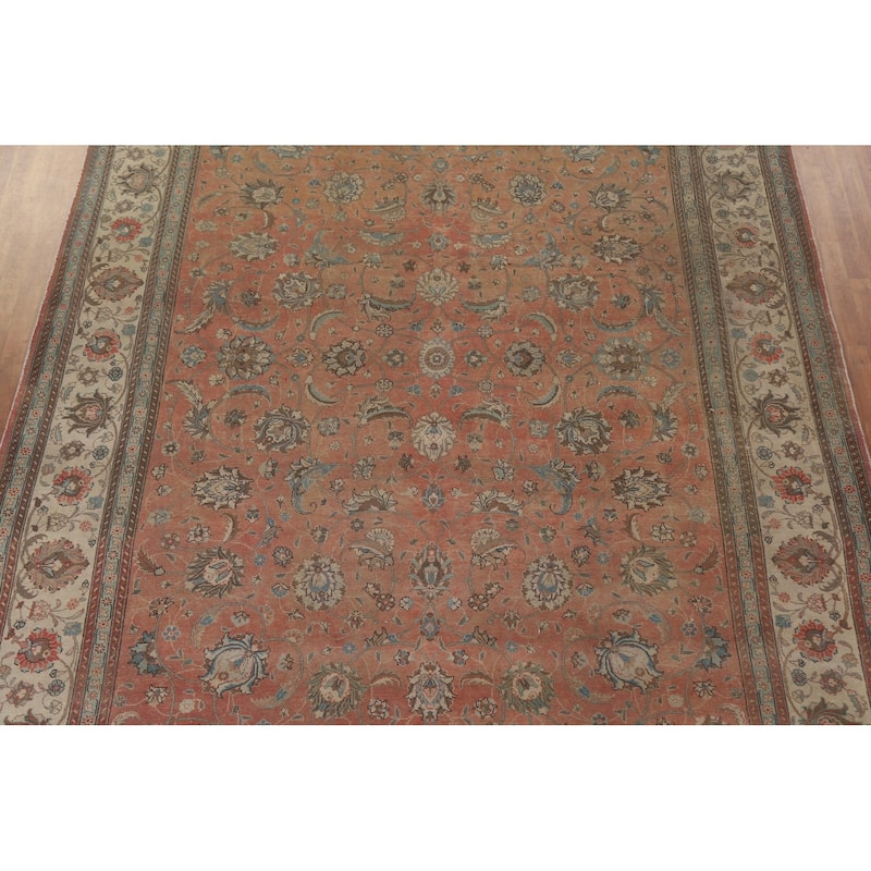 Hand Knotted Oriental 100% Wool Carpet Traditional All-Over Oranges & Rust Tabriz Area Rug - 13' 10'' X 10' 7''