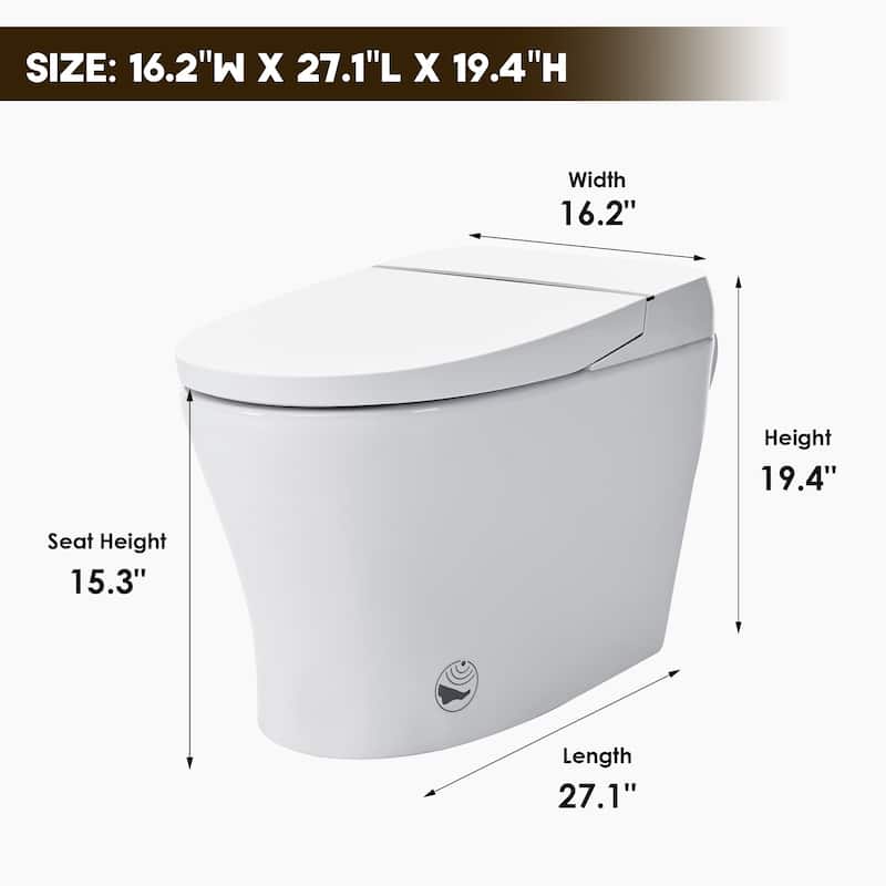 Smart Toilet with Heated Seat & Foot Sensor Flush - Tankless, Dual Flush, Night Light, Upmarket Compact White Ceramic Toilet