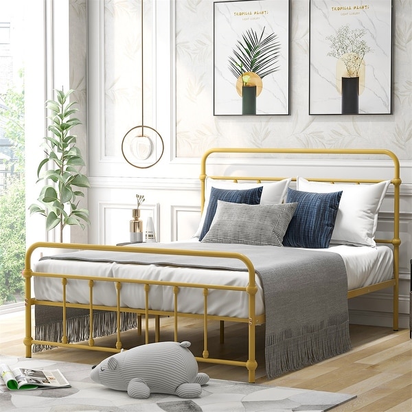 Full size metal platform cheap bed frame with headboard