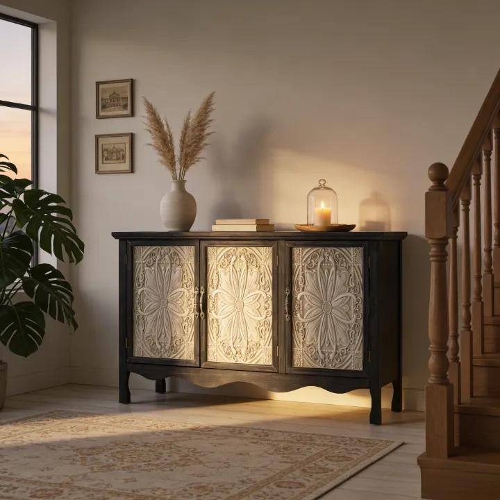 Solid Wood Vintage Vibe 3-Door Accent Cabinet