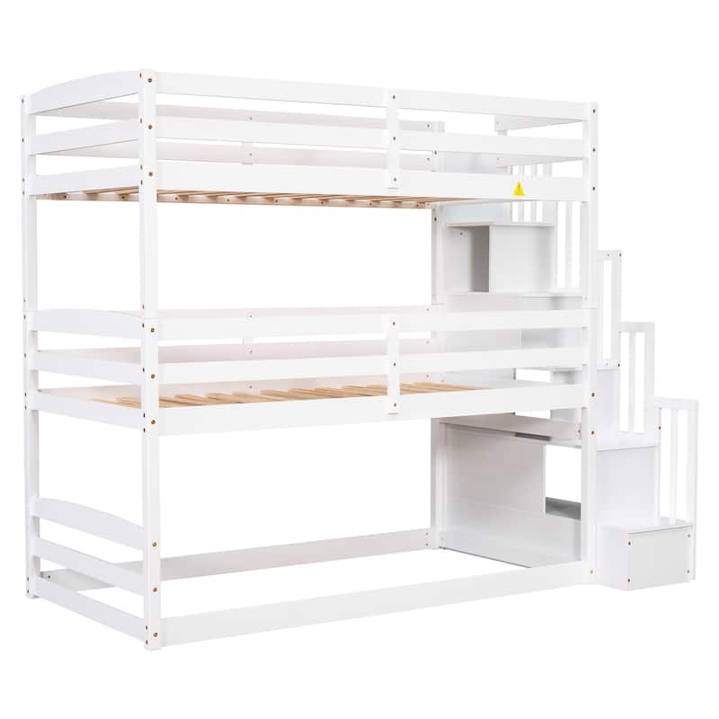 Separate Design Triple Bunk Bed with Storage Staircase, Converts to Bunk Bed and Platform Bed