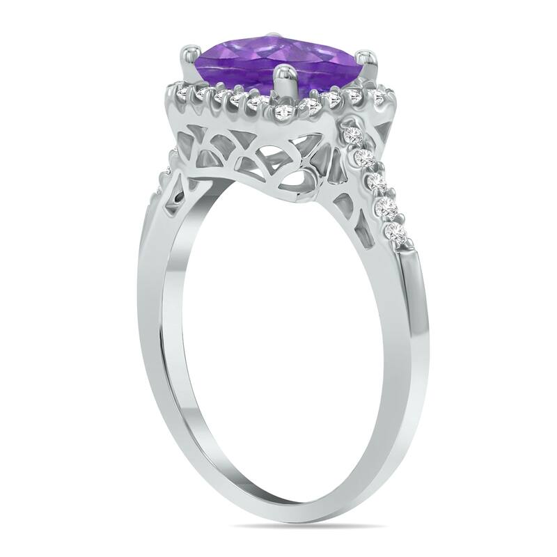 Marquee Jewels 2 1/2 Carat TW Emerald Cut Amethyst Diamond Ring in 10K White Gold