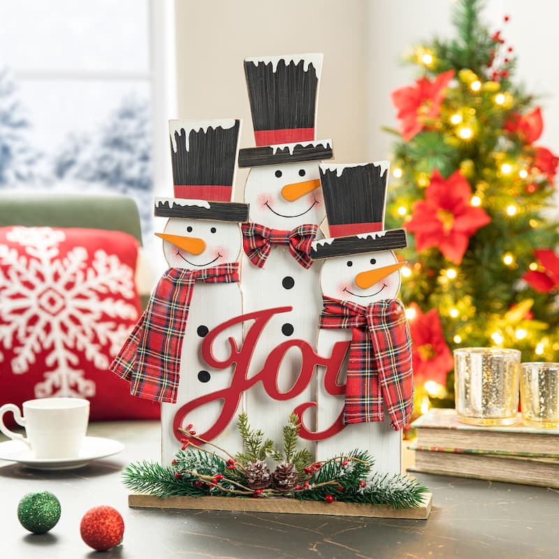 Glitzhome 18"H Wooden Snowman Family Table Decor