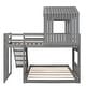preview thumbnail 12 of 20, House Bunk Beds with Slide, Wood Twin Over Full Bunk Beds with Roof and Guard Rail for Kids, Toddlers