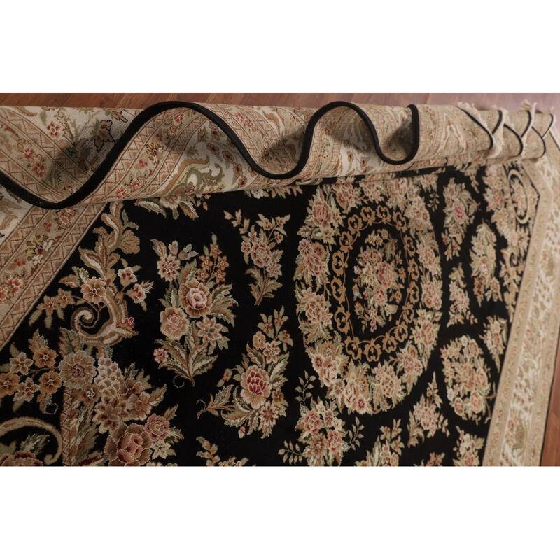 Black Floral Aubusson Chinese Area Rug Handmade Wool Carpet 8'7"x 10