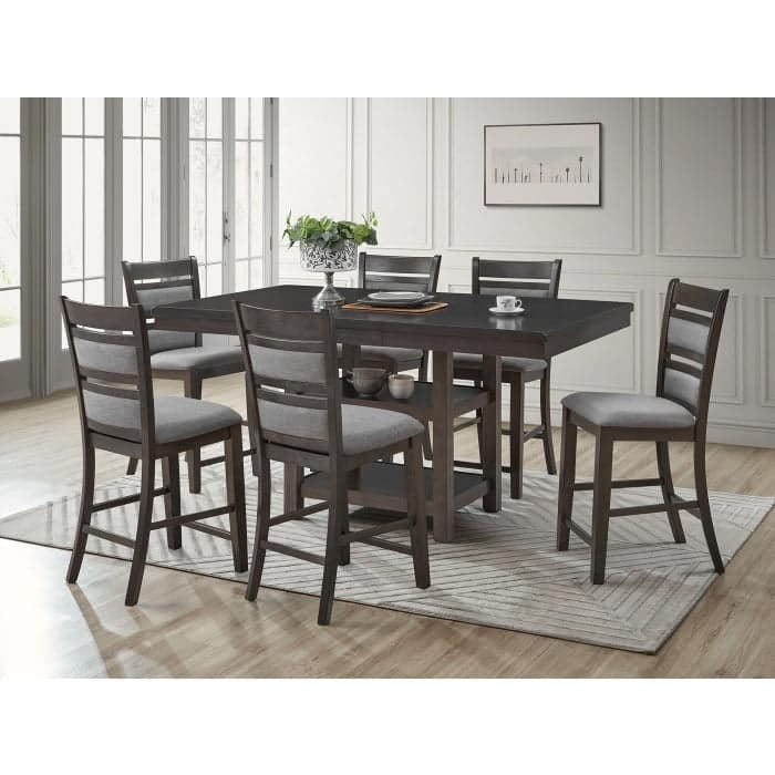 Wooden Counter Dining Set, Expandable Butterfly Leaf Table with Storage