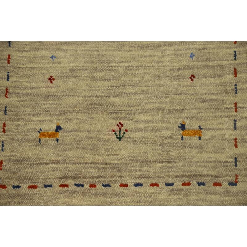 Hand Knotted Oriental 100% Wool Carpet Tribal Animal Pictorial Beige & Ivories Gabbeh Area Rug - 3' 0'' X 2' 0''
