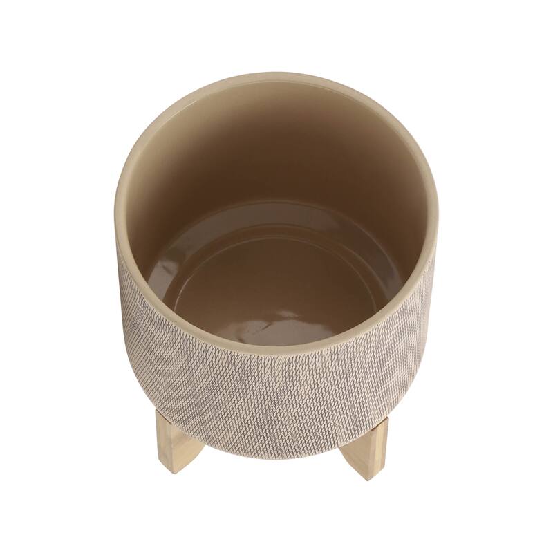 Sagebrook Home Modern Neutral Tan Ceramic Planter with Mesh Design on Stand