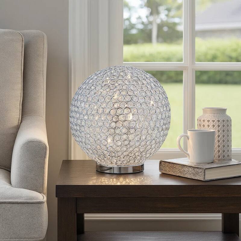 Hazel 17 Inch Table Lamp, Crystal, LED Globe Shade, Metal, Clear Finish