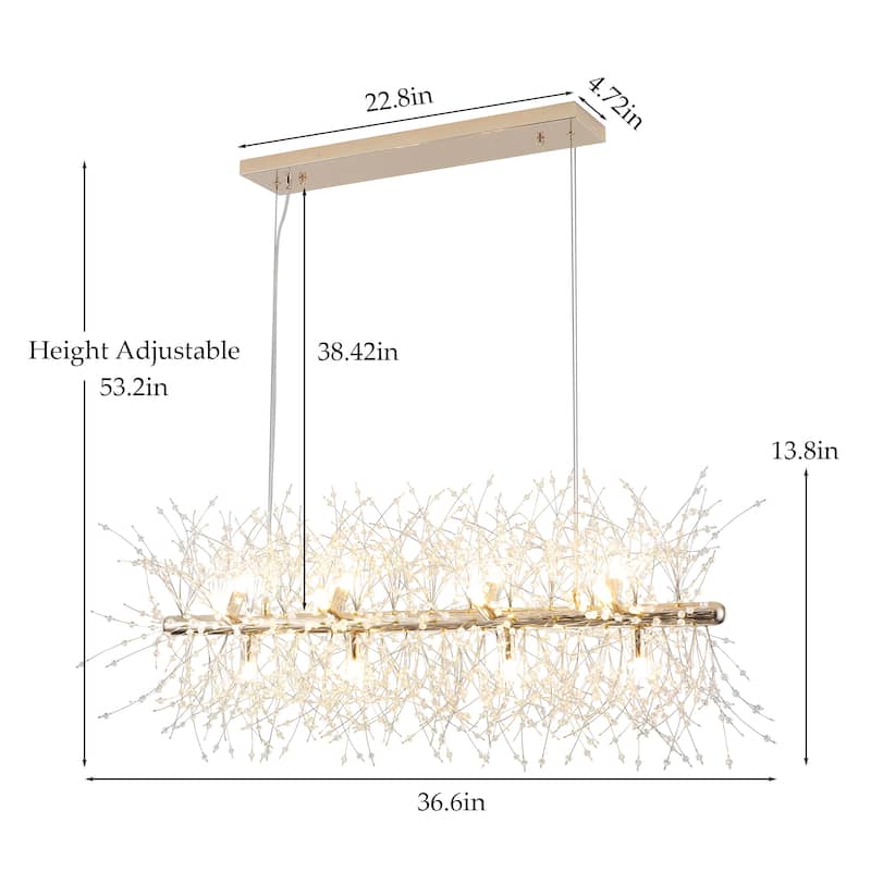 36.6 inch 12-Light Modern Firework Crystal Chandelier for Dining Room, Semi Flush Mount Chandelier for Dining Living Room