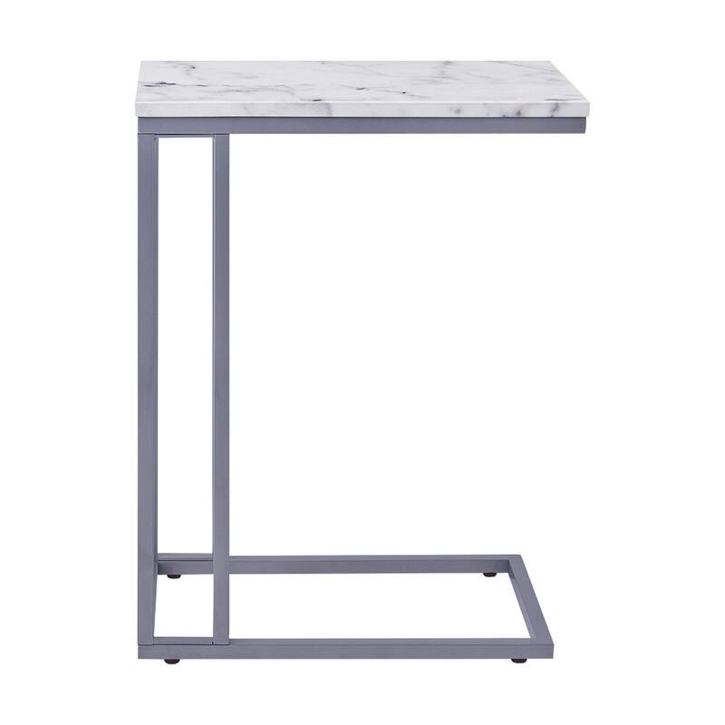 ROSEN GARDEN Faux Marble C-Shape Side End Table Metal Frame, White