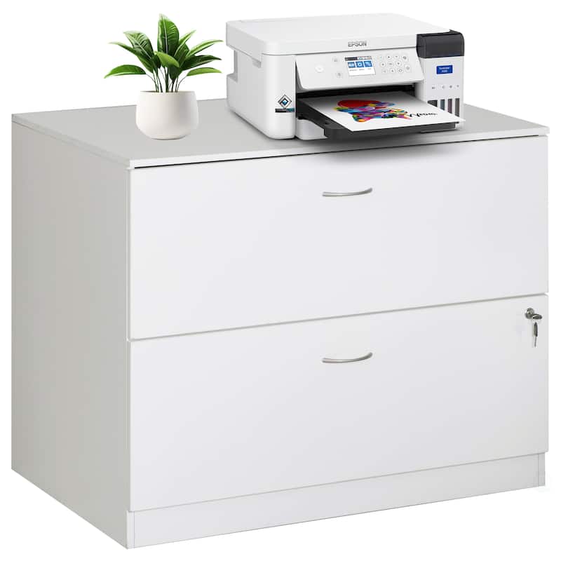 30" Wooden Lateral File Cabinet with Two Spacious Drawers, One Lockable - Suitable for Home Office, Offering Ample Space - White