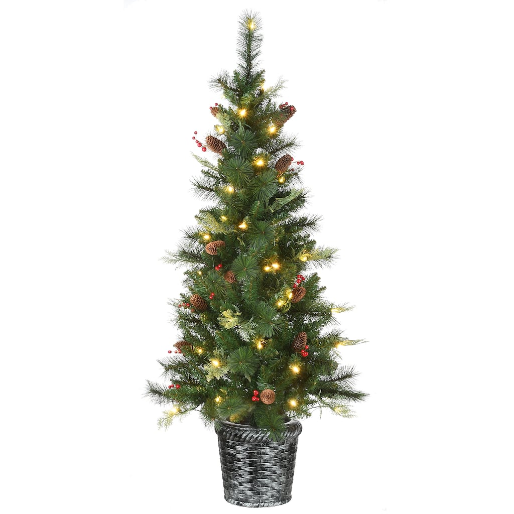 National Tree Company 5 ft. Buzzard Pine Entrance Tree with LED Lights - 5 Foot