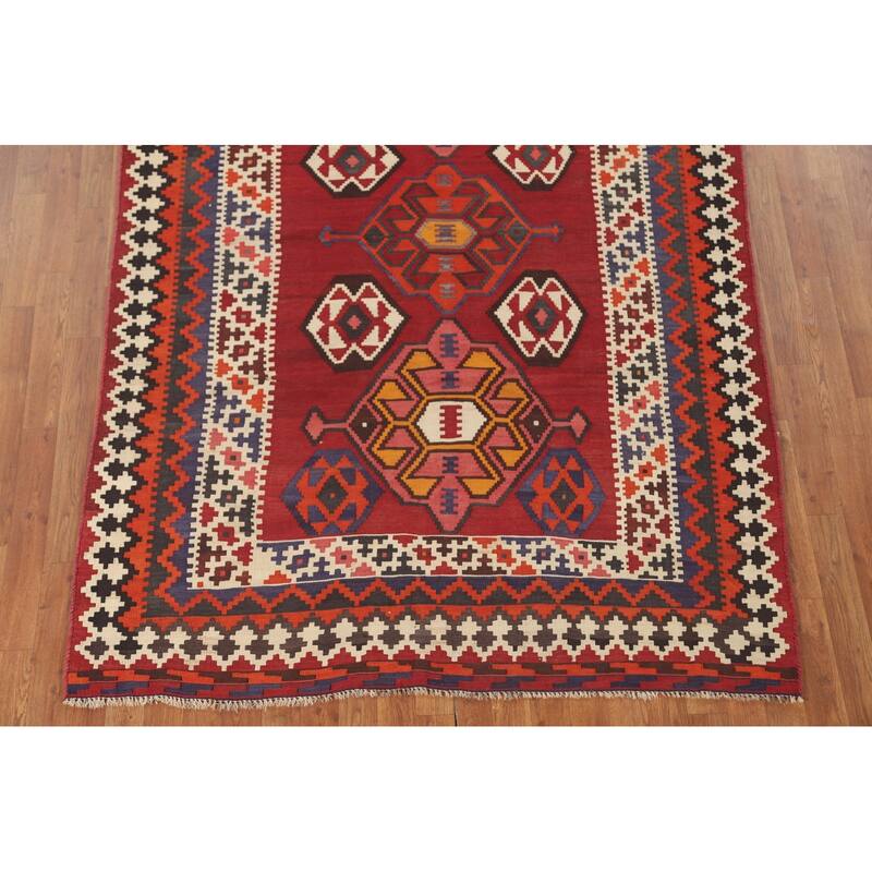 Red Kilim Qashqai Persian Area Rug Flatweave Wool Carpet - 5'4" x 7'11"