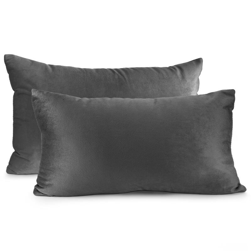 Porch & Den Cosner Microfiber Velvet Throw Pillow Covers (Set of 2) - 12" x 20" - Charcoal Stone Gray