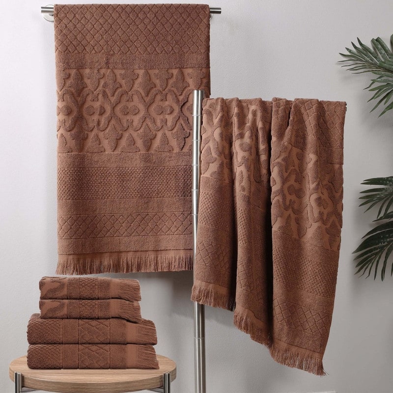 Superior Rolla Cotton Geometric Jacquard Plush Soft 6 Piece Towel Set