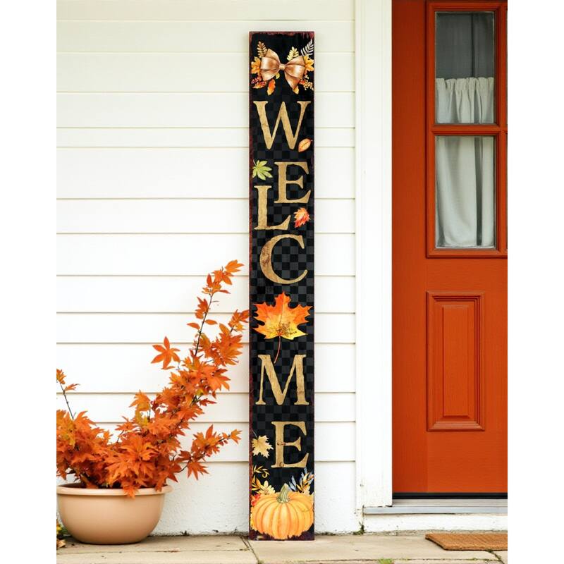 HomeRoots 72" Black Gold And Orange Solid Wood Welcome Porch Sign - Orange/Gold/Black - Wood