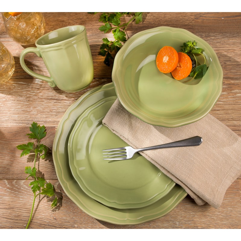 Euro Ceramica Siena 16 / 32 Piece Dinnerware Set - Green - Service for 4