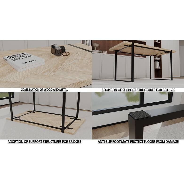 Modern Style 5-Piece Dining Set with Light Wood Rectangular Metal Base Table and 4 Square Corner Suede Dining Chairs