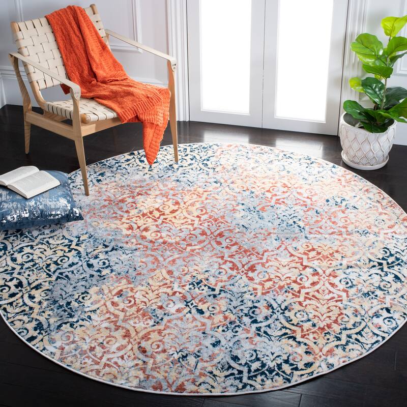 SAFAVIEH Lagoon Pusa Overdyed Distressed Rug - 6'7" Round - Navy/Brown