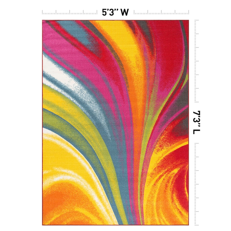 World Rug Gallery Modern Contemporary Waves Multicolored Non-slip Non-skid Area Rug