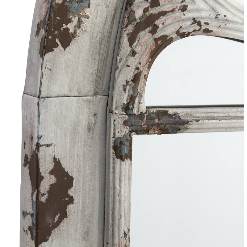 Metal Window Pane Inspired Wall Mirror with Arched Top - White - Roche River Decor