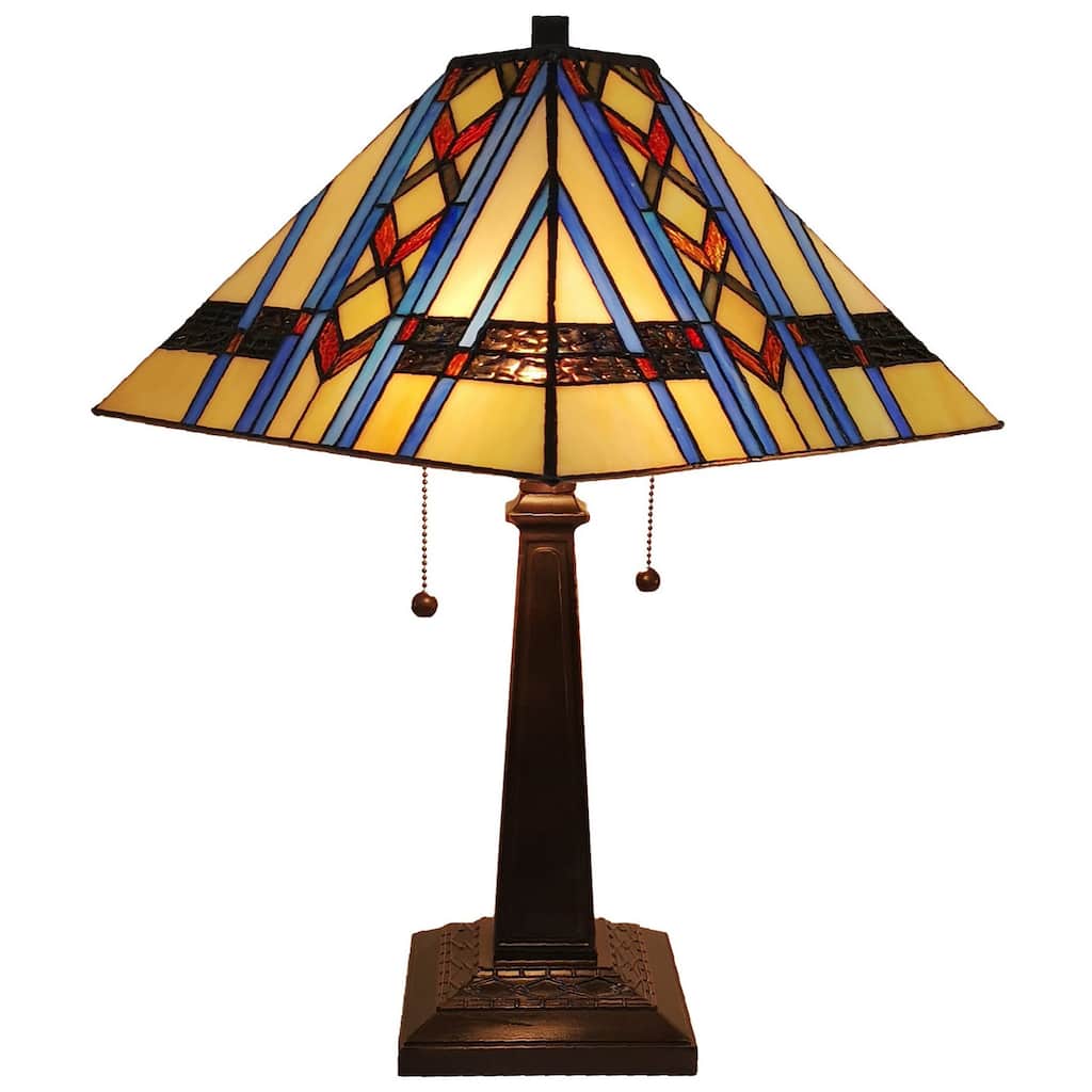 Tiffany Style Table Lamp Mission 22" Tall Stained GlassOrange Decor Nightstand Bedroom Handmade Amora Lighting