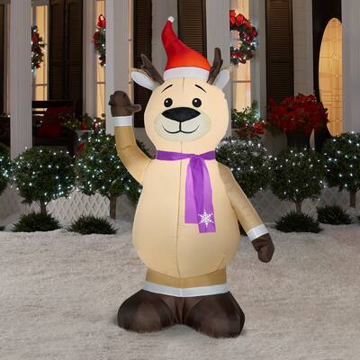 Gemmy Christmas Airblown Inflatable Reindeer w/Scarf OPP, 7 ft Tall, Multicolored