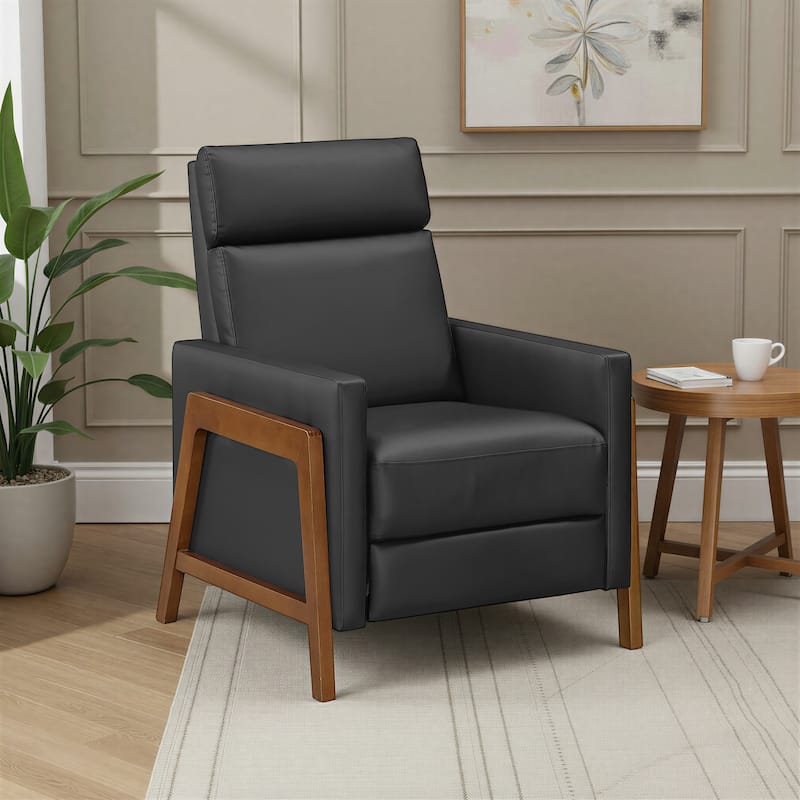 Enzo 29" Faux Leather Push Back Recliner with Exposed Wood Frame