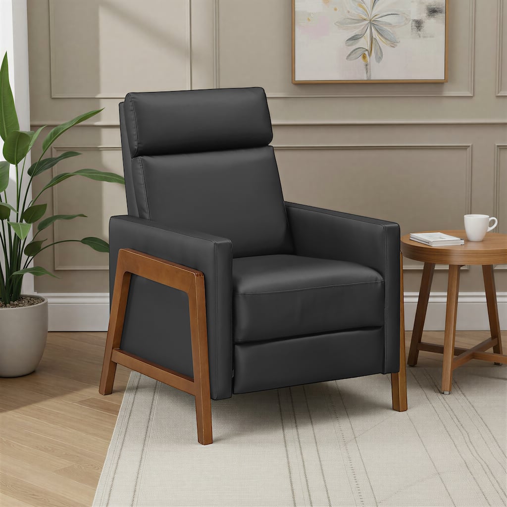 Enzo 29" Faux Leather Push Back Recliner with Exposed Wood Frame