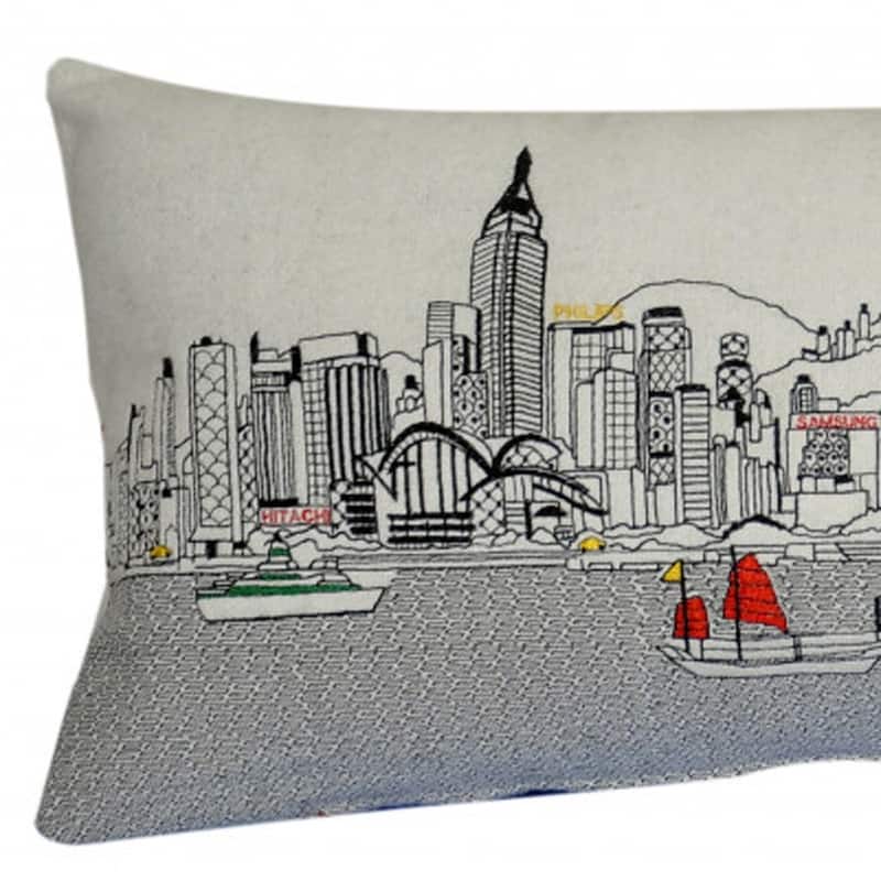 HomeRoots 35" White Hong Kong Daylight Skyline Lumbar Decorative Pillow